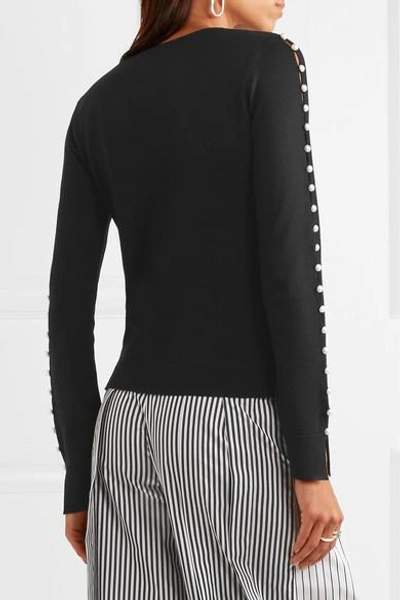 Shop Adeam Faux Pearl-embellished Silk Sweater In Black