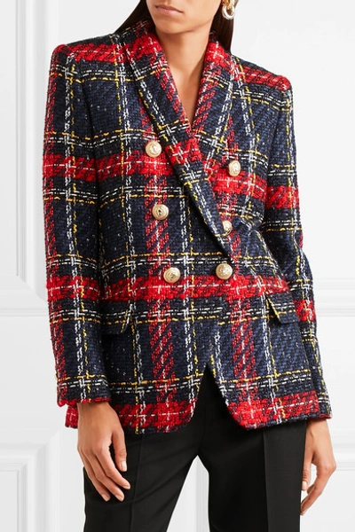 Shop Balmain Tartan Tweed Blazer