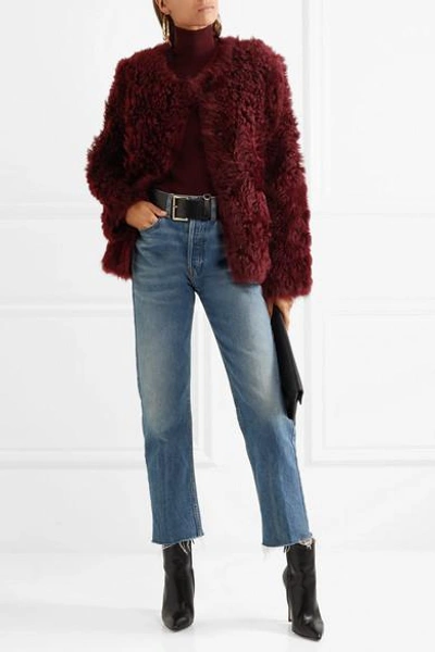 Shop Yves Salomon Reversible Suede And Shearling Coat