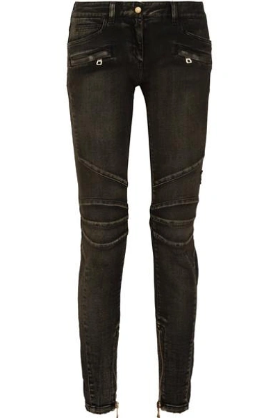 Shop Balmain Distressed Mid-rise Skinny Jeans