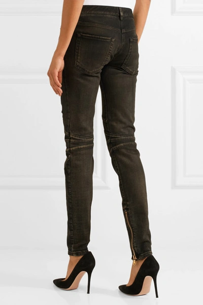 Shop Balmain Distressed Mid-rise Skinny Jeans