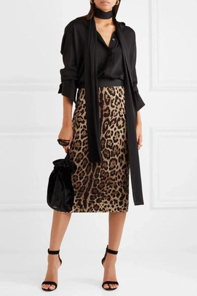 Shop Dolce & Gabbana Leopard-print Stretch-silk Pencil Skirt