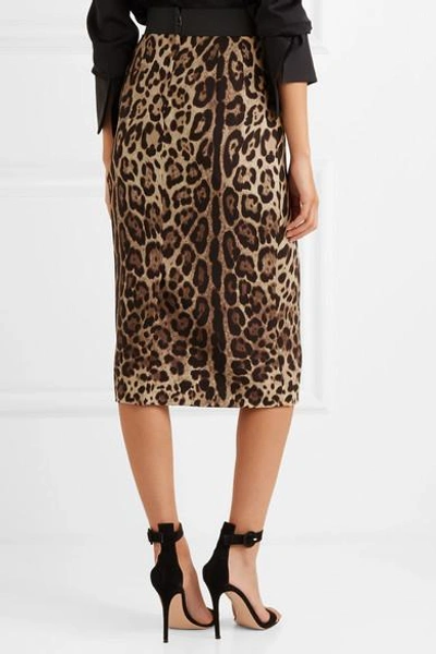 Shop Dolce & Gabbana Leopard-print Stretch-silk Pencil Skirt