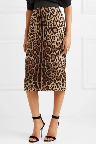 Shop Dolce & Gabbana Leopard-print Stretch-silk Pencil Skirt