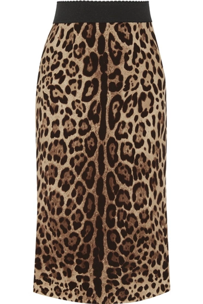 Shop Dolce & Gabbana Leopard-print Stretch-silk Pencil Skirt