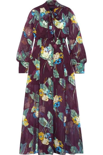 Shop Anna Sui Blithe Spirit Fil Coupé Silk-blend Chiffon Midi Dress In Burgundy