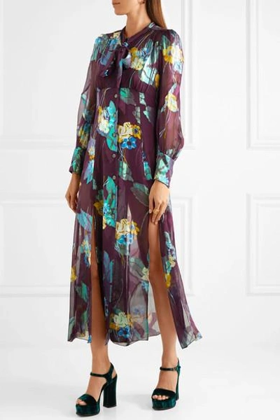 Shop Anna Sui Blithe Spirit Fil Coupé Silk-blend Chiffon Midi Dress In Burgundy