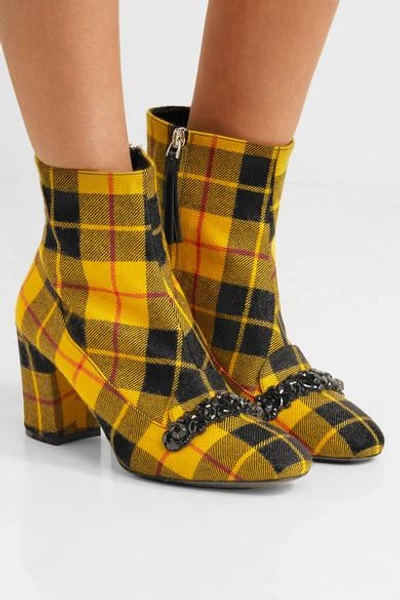 Shop N°21 Embellished Plaid Canvas Ankle Boots