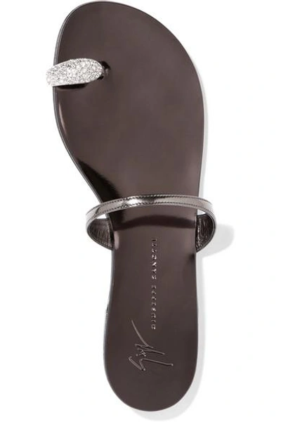 Shop Giuseppe Zanotti Shooting Embellished Patent-leather Sandals In Anthracite