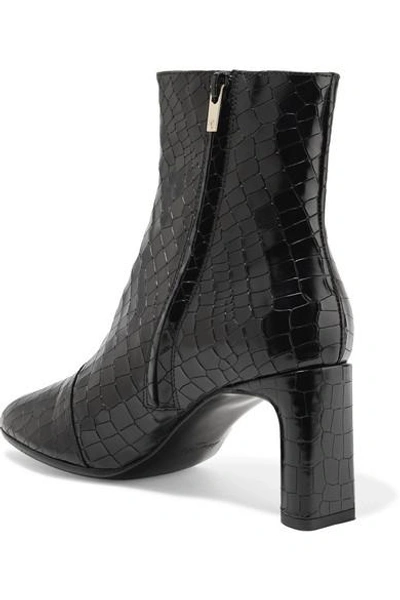 Shop Robert Clergerie Elte Snake-effect Glossed-leather Ankle Boots In Black