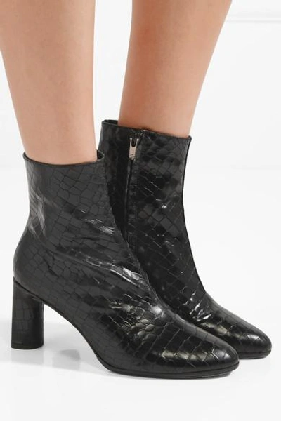 Shop Robert Clergerie Elte Snake-effect Glossed-leather Ankle Boots In Black