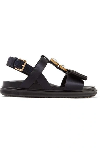 Marni Fussbett Crystal Embellished Sandals In Blublack | ModeSens