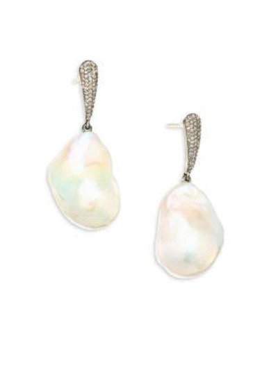 Shop Nina Gilin Women's Diamond & 25mm Baroque Pearl Drop Earrings