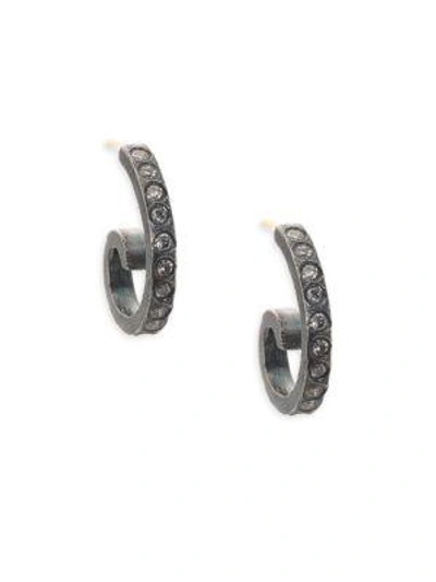 Shop Rene Escobar Cocco Diamond & Sterling Silver Small Hoop Earrings In Grey