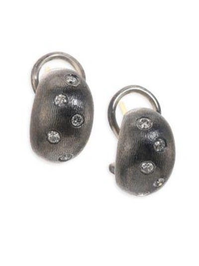 Shop Rene Escobar Emma Diamond & Sterling Silver Huggie Hoop Earrings In Grey