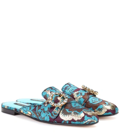 Dolce & Gabbana Crystal-embellished Jacquard Backless Loafers In Blue Jacquard