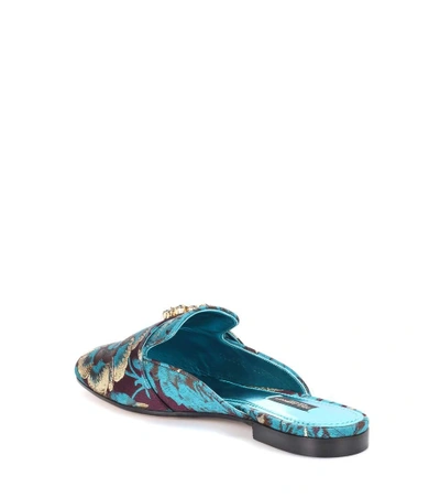 Shop Dolce & Gabbana Embellished Jacquard Slippers In Turquoise