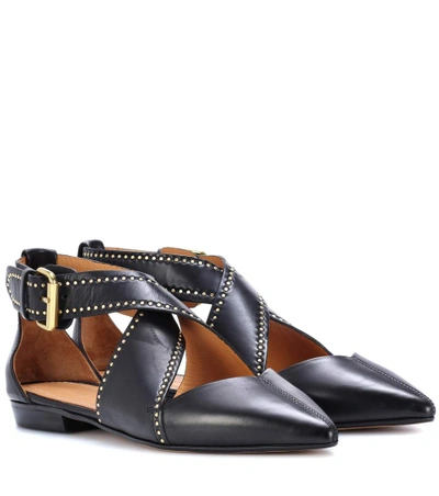 Isabel Marant Leather Lymoa Ankle Strap Flats In Black