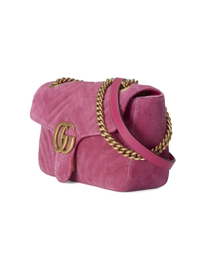 Shop Gucci Gg Marmont Chevron Velvet Shoulder Bag