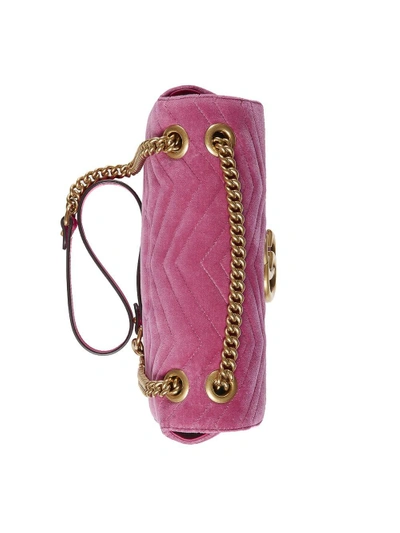 Shop Gucci Gg Marmont Chevron Velvet Shoulder Bag