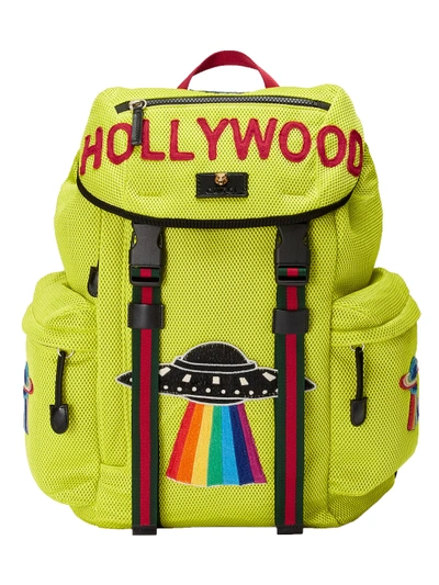 Gucci Hollywood-embroidered Mesh Backpack In Yellow Multi | ModeSens