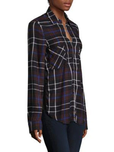 Shop L Agence Denise Plaid Blouse In Navy