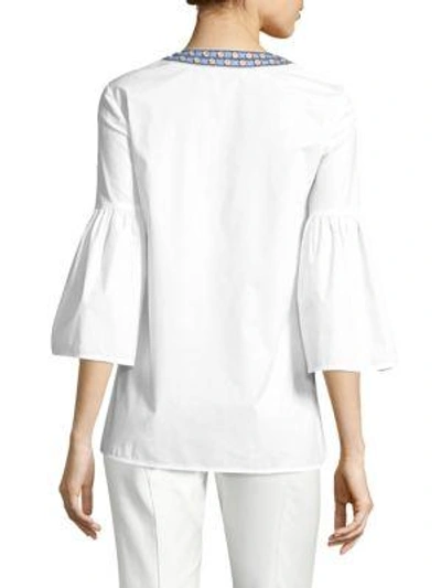 Shop Tory Burch Ariana Crisp Poplin Mirror Applique Bell-sleeve Tunic In White