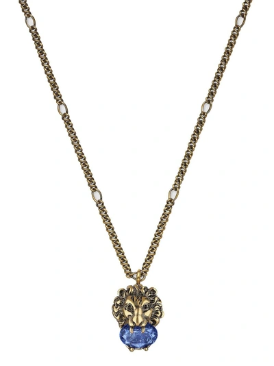 Shop Gucci Lion Head Necklace With Crystal