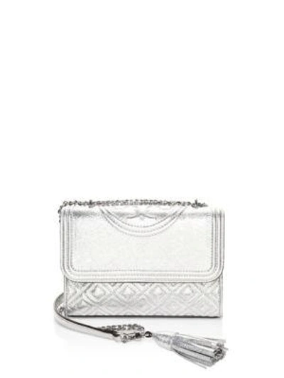 Tory Burch Fleming Metallic Small Convertible Shoulder Bag In Silver/silver