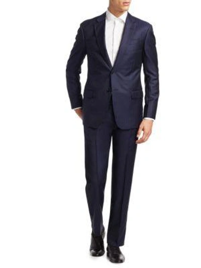 Shop Armani Collezioni Slim-fit Tonal Striped Wool Suit In Blue Grey