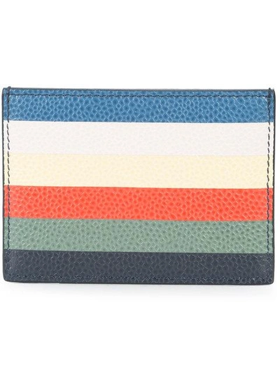 Thom Browne Single Card Holder With Horizontal Stripes In Pebble Grain In Multi