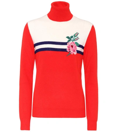 Gucci Rose-intarsia Wool-blend Knit Sweater In Multicoloured