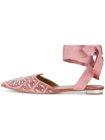 Shop Aquazzura Pink Stellar Pearl Velvet Flats