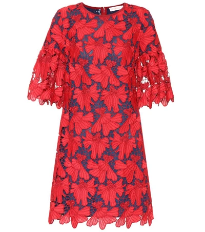 Shop Tory Burch Nicola Lace Dress In Red Volcaeo