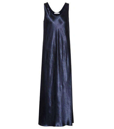 Shop Vince Sleeveless Satin Dress In Blue