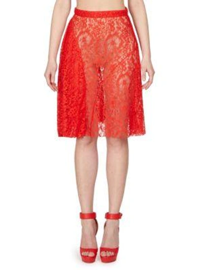 Givenchy Lace Knee Length Skirt In Red