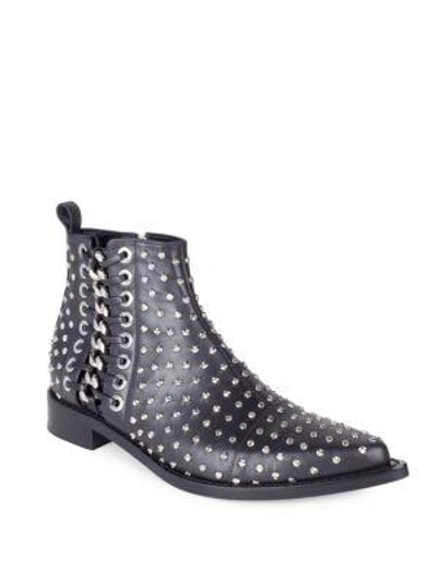 Shop Alexander Mcqueen Studded Flat Leather Booties In Black Silver