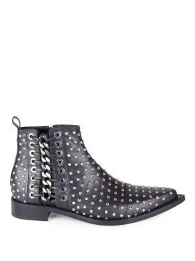 Shop Alexander Mcqueen Studded Flat Leather Booties In Black Silver