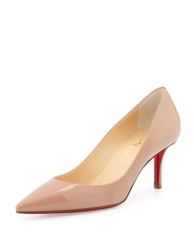 Christian Louboutin Pigalle Follies Patent Point-toe Red Sole Pump, Nude In Neutral