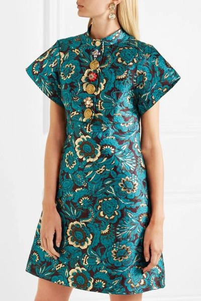 Shop Dolce & Gabbana Embellished Metallic Jacquard Mini Dress