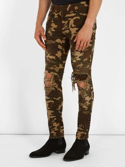 Balmain Distressed Camouflage-print Skinny Biker Jeans In Colour:  Tonal-green And Brown | ModeSens