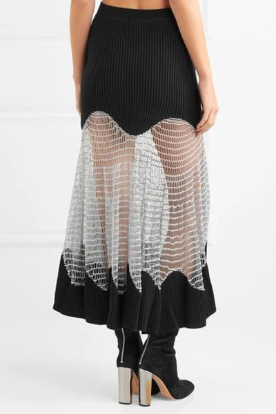 Shop Alexander Mcqueen Metallic Open Knit-paneled Ribbed Wool-blend Maxi Skirt