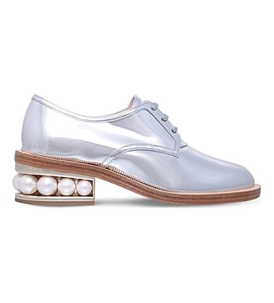 Shop Nicholas Kirkwood Casati Patent Leather Pearl Derbys In Silver