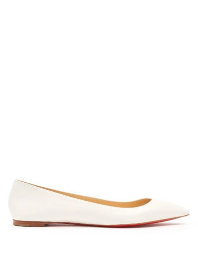Christian Louboutin Ballalla Smooth Leather Red Sole Ballet Flats In Latte