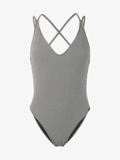 Shop Prism Mykonyos Micro Houndstooth Swimsuit In Black