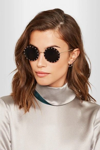 Shop Valentino Round-frame Embellished Gold-tone Sunglasses