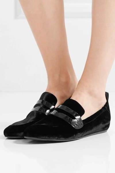 Shop Lanvin Patent Leather-trimmed Velvet Loafers In Black