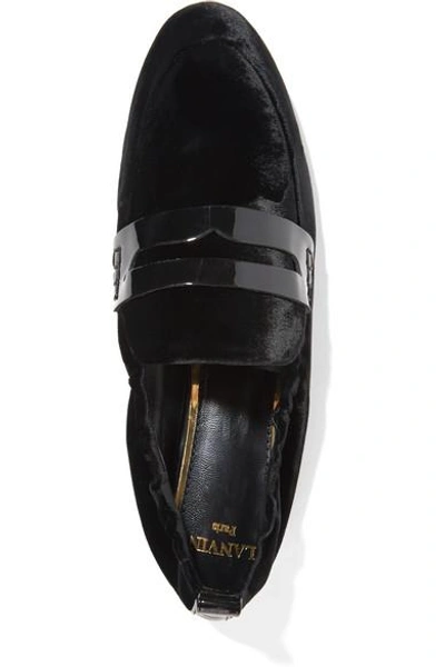Shop Lanvin Patent Leather-trimmed Velvet Loafers In Black