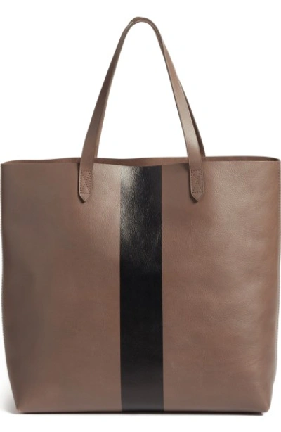 Madewell Paint Stripe Transport Leather Tote - Grey In Charcoal Stripe