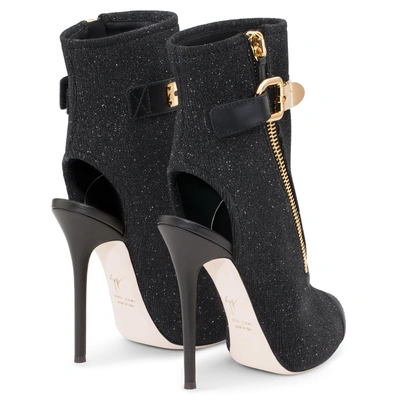 Shop Giuseppe Zanotti - Black Glitter Fabric Open-toe Boot Roxie